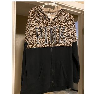 Cheetah and black “PINK” zip up hoodie
